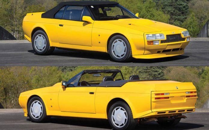 A Marmite Aston – Fury Yellow 1989 Aston Martin V8 Vantage Volante Zagato to be auctioned by RM Sotheby’s at their Villa Erba sale on Saturday 27th May 2017 – £379,000 to £464,000 ($491,000 to $600,000, €450,000 to €550,000 or درهم1.8 million to درهم2.2 million)