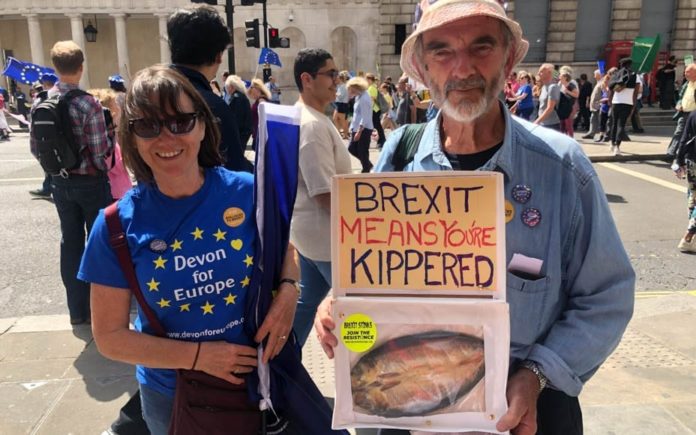 Picture of the Week – Kippered Boris – March for Change attendees from Devon send a clear message to Boris Johnson about his lies about kippers.
