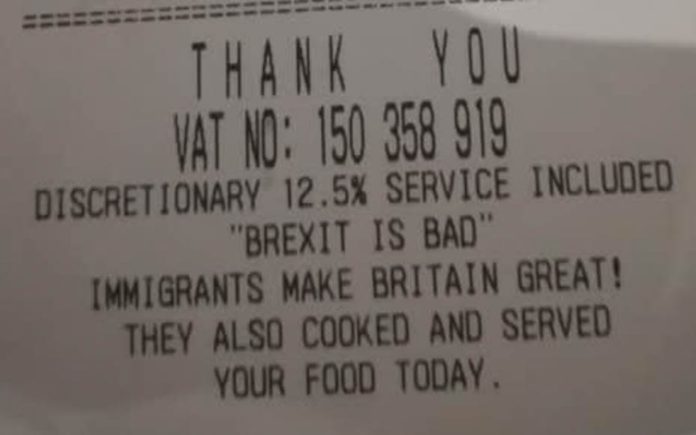 Billing Against Brexit – As a restaurant popular with politicians adds anti-Brexit slogans to its bills, it must be highlighted that the hospitality industry is entirely dependent on immigrant workers.
