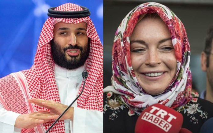 Bonkers Bedfellows – If Crown Prince Mohammad bin Salman is dating the car crash that is Lindsay Lohan, he must be bonkers; the truth is more likely that this washed-up slapper is pulling yet another publicity stunt.