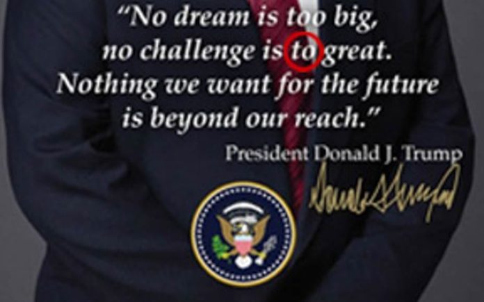 Too To Trump – Donald Trump inauguration poster with typographical error