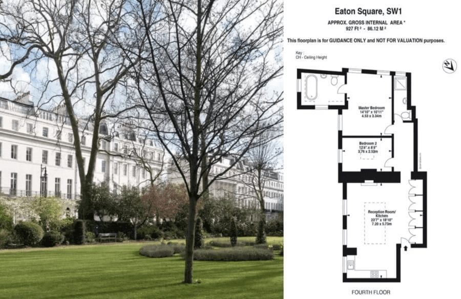 Bonded to a Short Lease – £795,000 for Fourth Floor at 22 Eaton Square, Belgravia, London, SW1W 9DE, United Kingdom flat on 15-year lease – Eaton Square apartment in a Grade II* listed building that has been home to both Bond star Sir Roger Moore and notorious aristocrat Lord Lucan for sale for staggering sum given it is on a lease of just 15 years. Available through estate agents Ayrton Wylie.