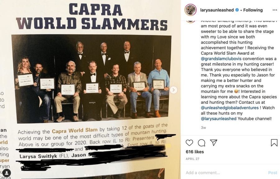 Moron of the Moment – Sheep shooter Larysa Switlyk – “Bitch of the first order” Larysa Switlyk takes to Instagram during the coronavirus lockdown to brag about her latest massacres; this moronic monster previously paid to shoot sheep in England.