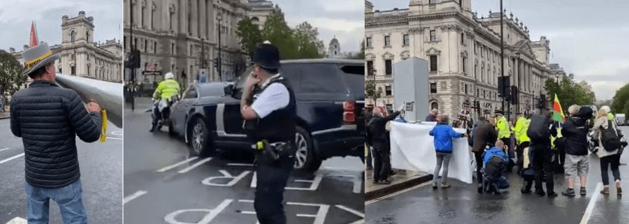 Boris Bashed! Boris Johnson’s limo gets rear ended – Steve ‘Stop Brexit’ Bray captures Prime Minister Boris Johnson’s Jaguar limousine getting rear-ended by his own security Range Rover in Parliament Square on Wednesday 17th June 2020.