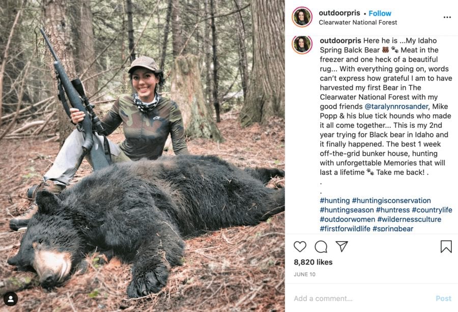 Monster of the Moment – Priscilla Magana – Bear butchering barbarian bitch and slutty sportswear seller Priscilla Magana should be banned from social media; this Trump supporting monster and bestie of Larysa Switlyk instead belongs in the nuthouse.