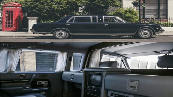 A 20th Century Limo – £13,000 to £17,000 ($16,300 to $21,300, €14,500 to €18,900 or درهم59,900 to درهم78,300) for 1994 Toyota Century limousine at Historics Auctioneers Windsorview Lakes sale on 18th July 2020 – ‘Stretched’ 1994 Toyota Century for sale for less than the price of a brand new Ford Fiesta; the limousine comes with a food heating compartment and privacy curtains favoured by notoriously shy Japanese people even.
