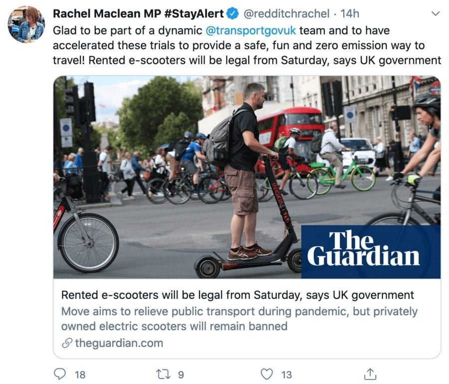 E-Scooter-ing Out a Minister For Rent – As the government disgracefully announces they’ll be allowing rentable e-scooters on Britain’s roads, Matthew Steeples asks: “Who gave ‘a Robert Jenrick’?” to get this multi-million market going.