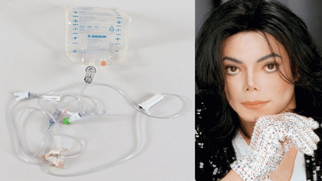 Drip & Draining Michael Jackson – IV drip and fluid bag that was “in the arms” of Michael Jackson on his deathbed sells at auction for an astounding sum. Sold by Ask Memorabilia Expert on 27th September 2020 for £3,761 ($4,792, €4,119 or درهم17,599).