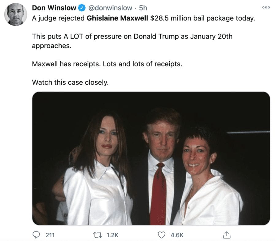 Grotesque Ghislaine Grubbily Groans – Ghislaine Maxwell in clink – As grotesque Ghislaine Maxwell is deservedly denied bail, PR peddler Brian Basham bizarrely drones on about China and “show trials” whilst author Don Winslow references the pressure now placed on Donald Trump.
