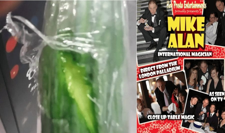 Wally of the Week – Magician Mike Alan gets his coat savaged in M&S – “International magician” Mike Alan goes mental with a cucumber after alleging a “razor sharp” M&S shelf “savaged” his coat and left him “looking like a snowman.”