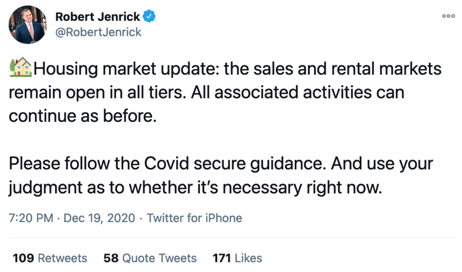Jobsworth Jenrick Props Up Property – Estate agents open in Tier 4 – Jobsworth Robert Jenrick announces estate agents can take potential virus spreaders into peoples’ homes even in Tier 4 lockdown areas; a quarter of donations to the Tory party come from the property sector.