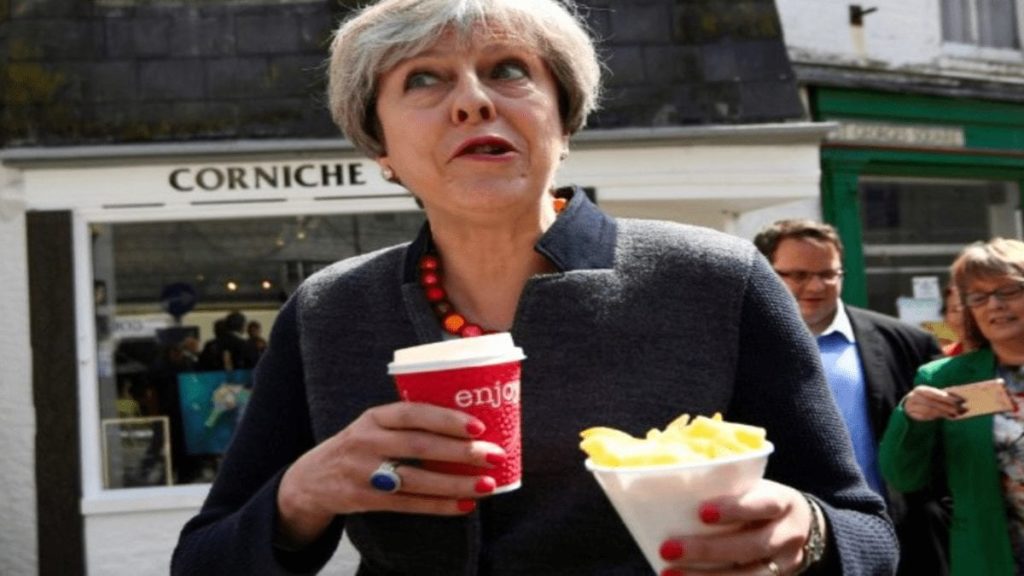 Theresa The Tea Leaf – Theresa May accused of being a tea leaf – Tea leaf Theresa May lookalike goes on the rampage in Hereford and robs a purse; at least she didn’t grab ‘The Donald’s’ hand.