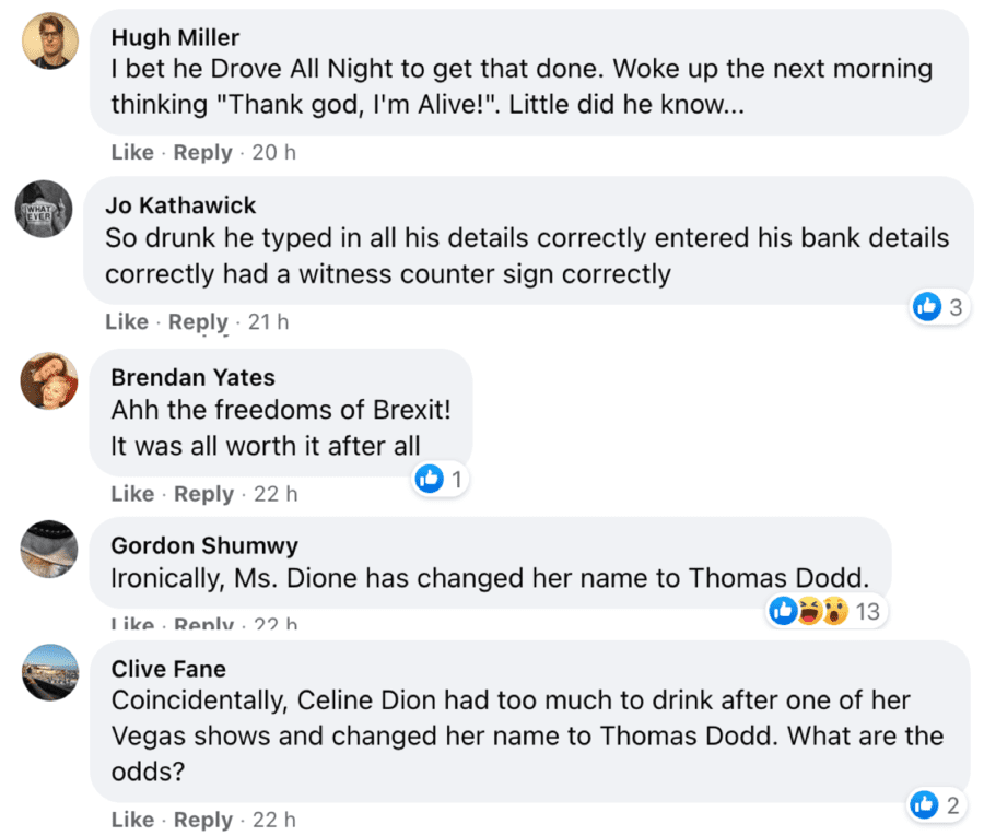 Wally of the Week – Thomas Dodd (AKA Céline Dion) – That the ‘Mirror’ focused on the non-story of a man changing his name to Céline Dion to start 2021 is beyond ridiculous.