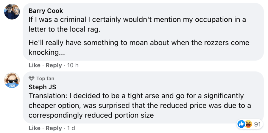 Pensioners’ Portion Palaver 2021 – Serial complainer Tony Kelly – Angry magnifying glass carrying pensioner Tony Crook complains about “pensioners’ portions” of fish and chips being “obnoxious” in Barnard Castle – the land of Dominic Cummings’ famous eye test outing in 2020.