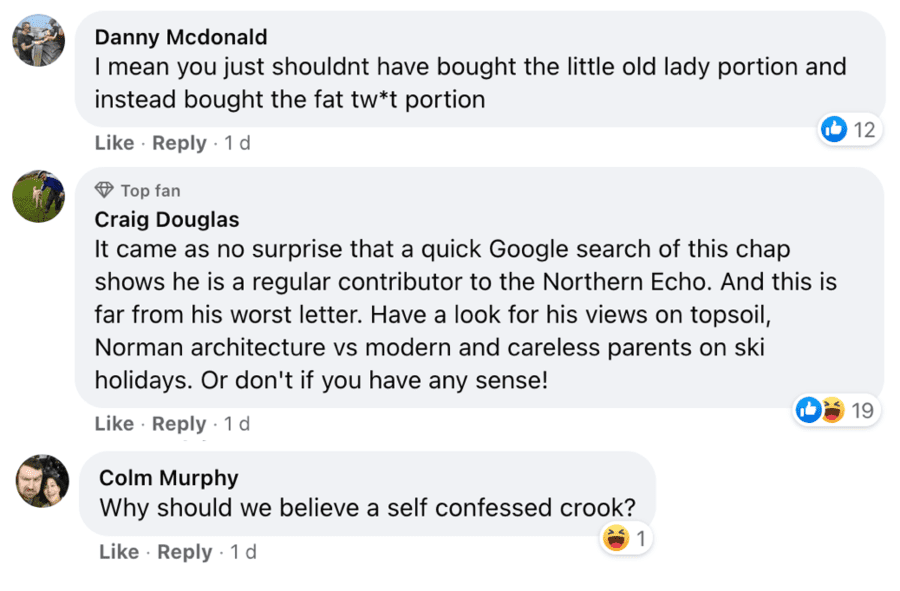 Pensioners’ Portion Palaver 2021 – Serial complainer Tony Kelly – Angry magnifying glass carrying pensioner Tony Crook complains about “pensioners’ portions” of fish and chips being “obnoxious” in Barnard Castle – the land of Dominic Cummings’ famous eye test outing in 2020.