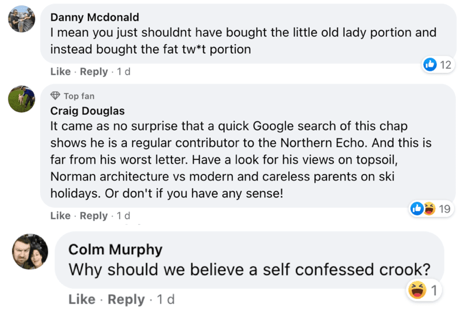 Pensioners’ Portion Palaver 2021 – Serial complainer Tony Kelly – Angry magnifying glass carrying pensioner Tony Crook complains about “pensioners’ portions” of fish and chips being “obnoxious” in Barnard Castle – the land of Dominic Cummings’ famous eye test outing in 2020.