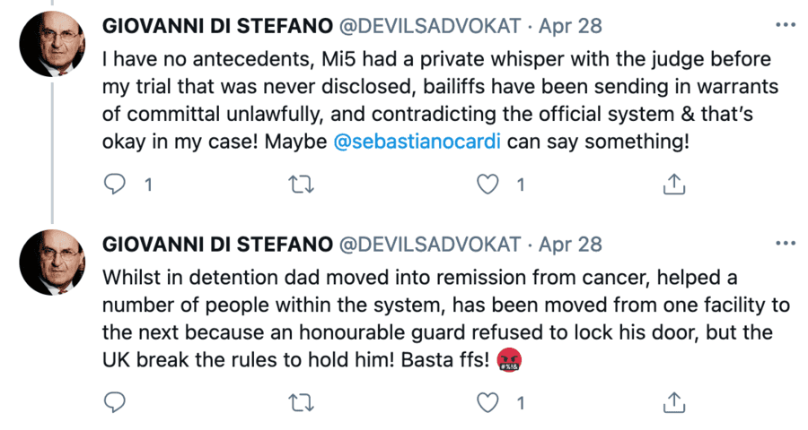 The Devil’s Advocate Is Back 2022 – Giovanni Di Stefano – ‘The Devil’s Advocate’ Giovanni Di Stefano’s life is set to be made into a film following his forthcoming release from jail (and deportation from Britain) by Jim Sheridan. Working title: ‘The Devil’s Advocate – How to Win Fiends and Influence Despots.’