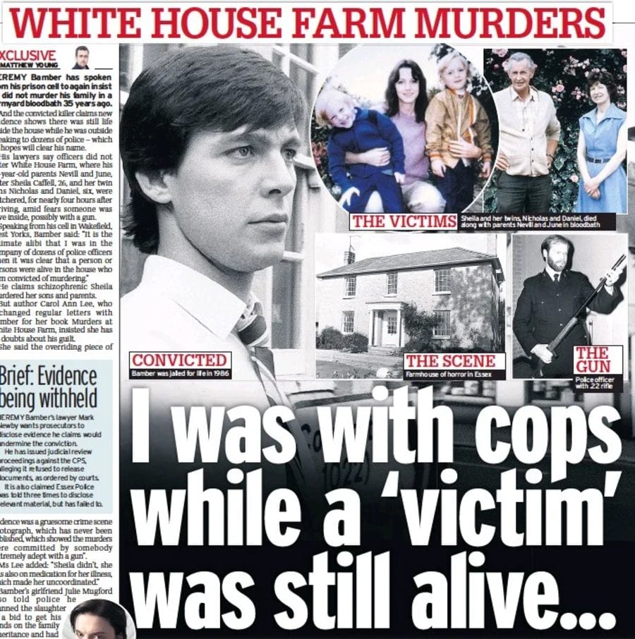 Outside Bamber 2021 – Jeremy Bamber was OUTSIDE with police – Evidence suggesting Jeremy Bamber was OUTSIDE White House Farm with police whilst movement was seen inside on the night of the murders there could provide him with an alibi.