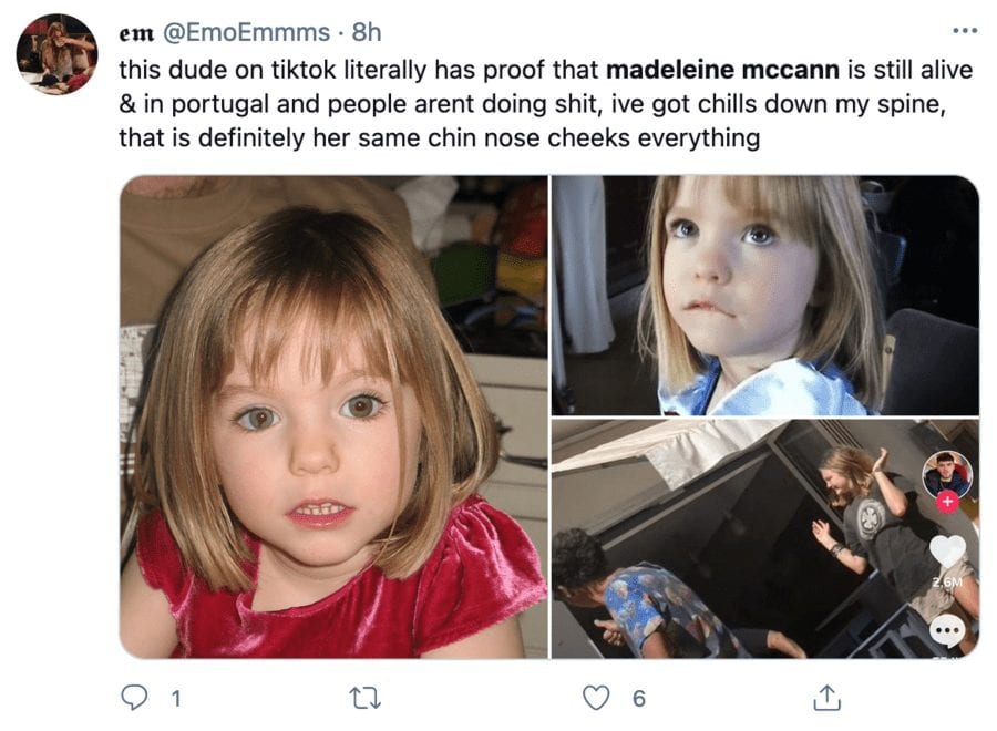 Madeleine McCann sighting TikTok