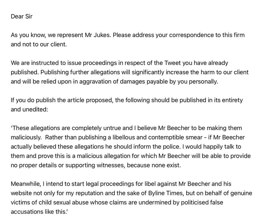 Peter Jukes to Jay Beecher