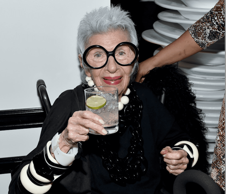 Iris Apfel drinking