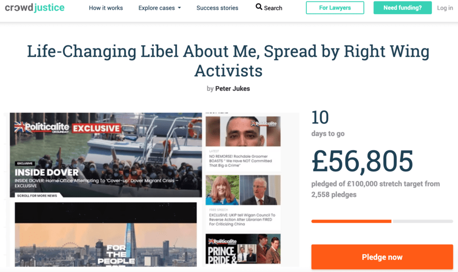 Peter Jukes crowdfunder Politicalite libel