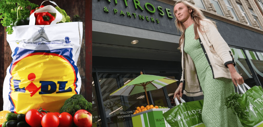 Waitrose Lidl carrier bags social distancing