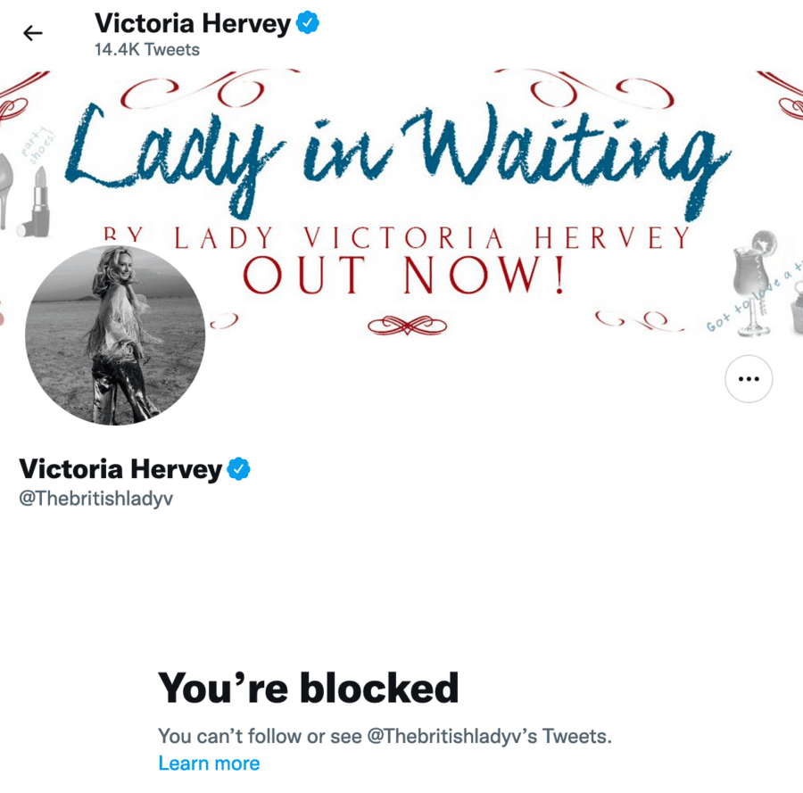 Lady Victoria Hervey Twitter account blocked