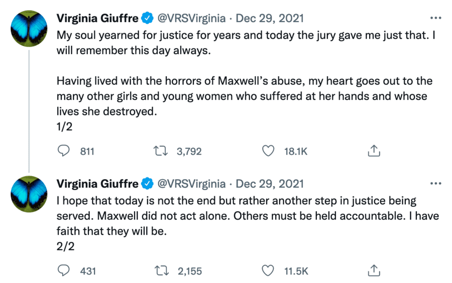 Virginia Roberts Giuffre tweet