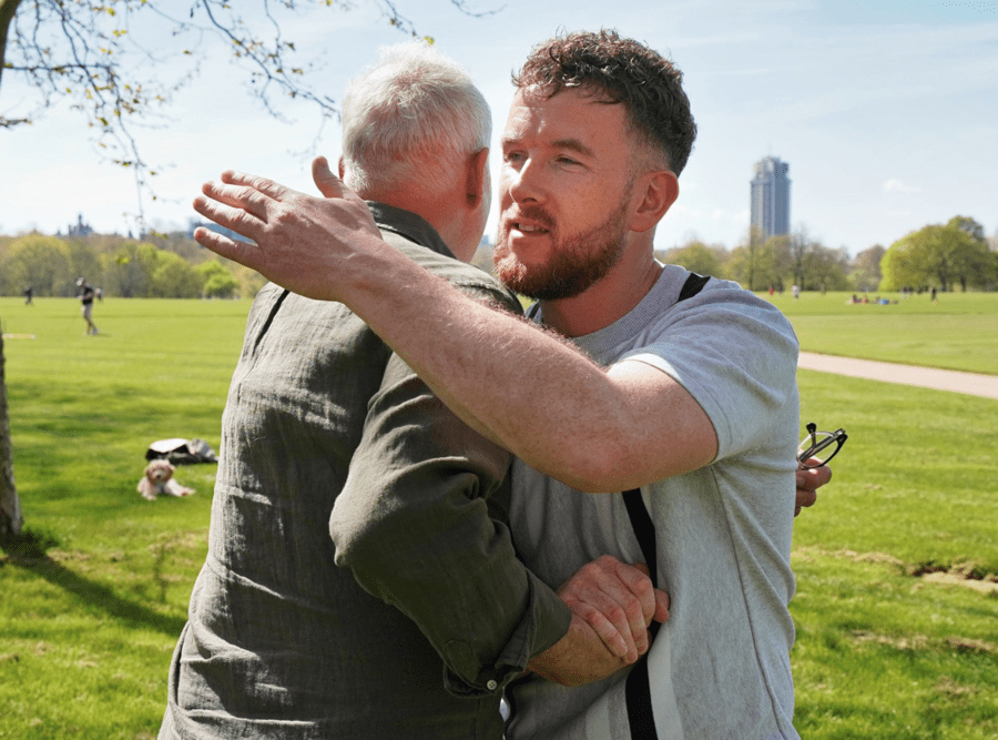 Michael Barrymore Christopher hugging Hyde Park