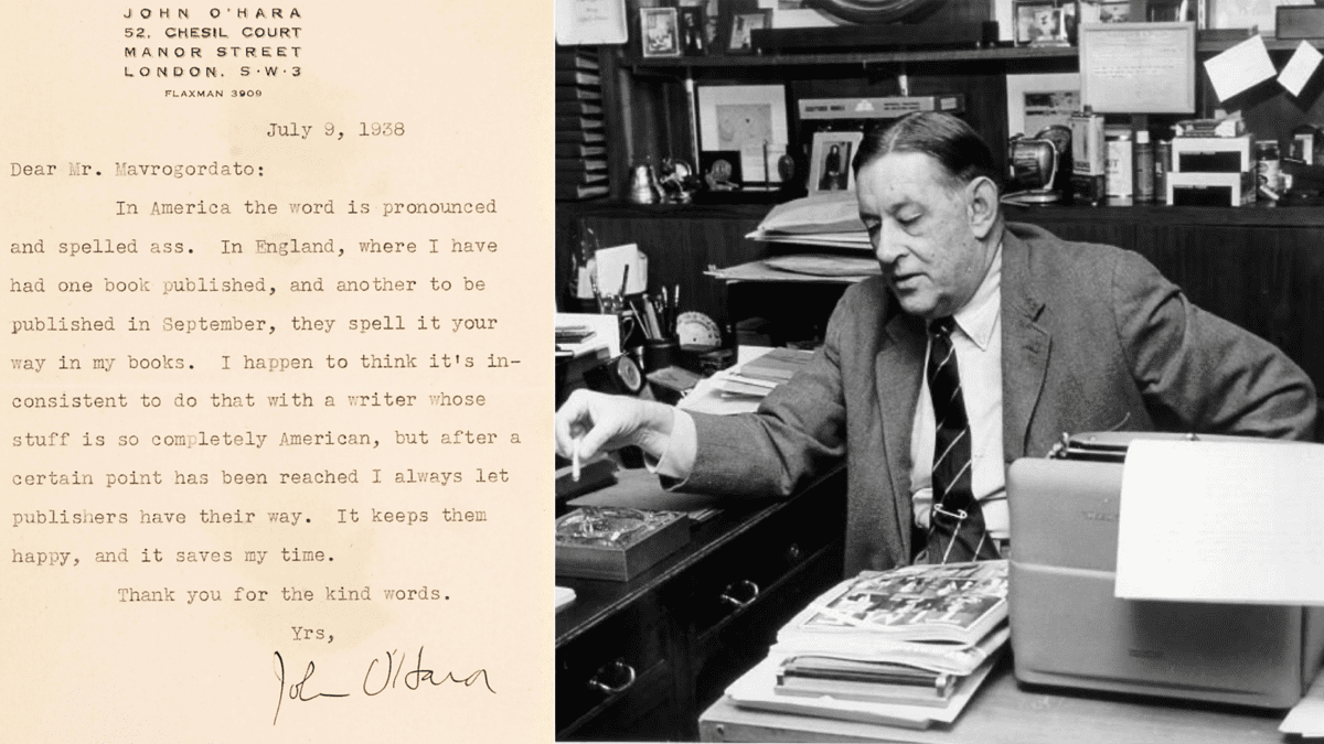 Arse v Ass – Amusing John O’Hara Letter For Sale