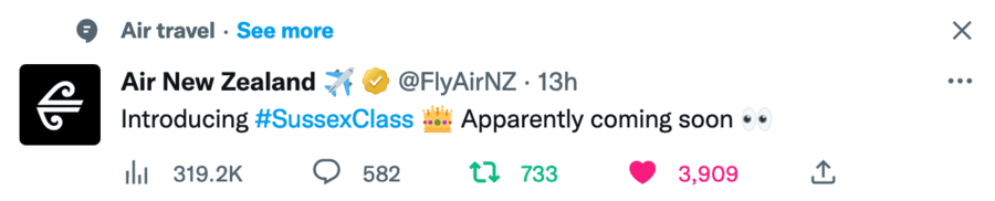 Air New Zealand Prince Harry tweet