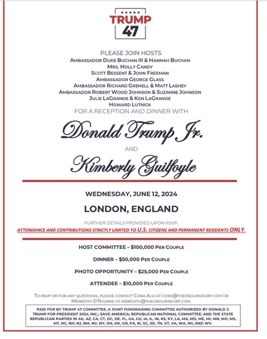 Trump 47 London 12th June 2024 event invite