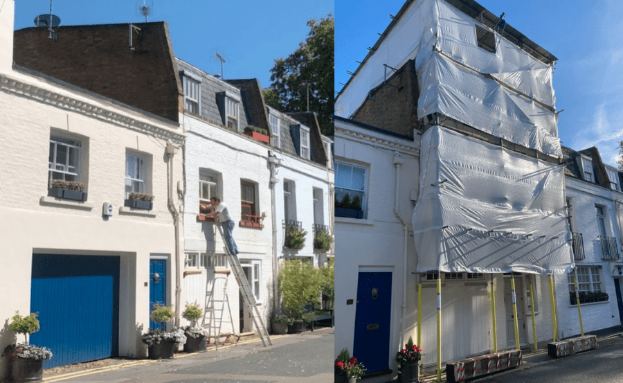 The house under renovation in July 2021 and November 2023.