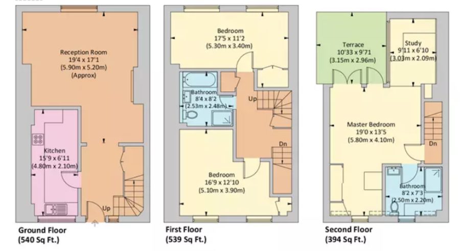 A floor plan of 44 Kinnerton Street prior to the renovations that came after the April 2021 sale.