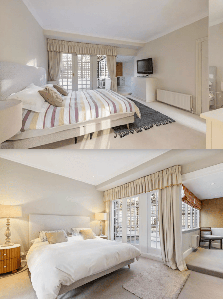 Then and Now – The ‘Mucky Madam Maxwell Suite’ at the top of the house as it was in January 2022 (top) and now is (bottom) in December 2024.